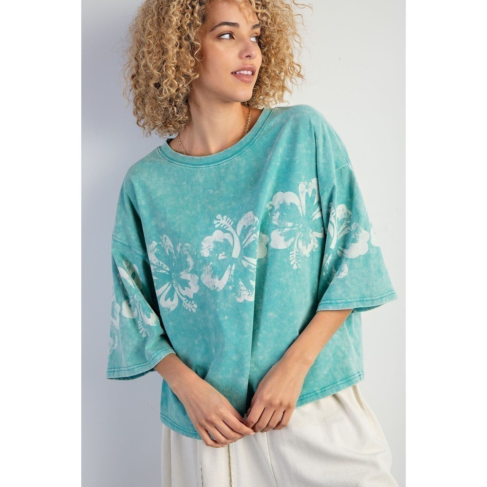 Hawaiian Flower Mineral Washed Top